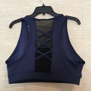 Navy Blue Mesh Strappy Sports Bra